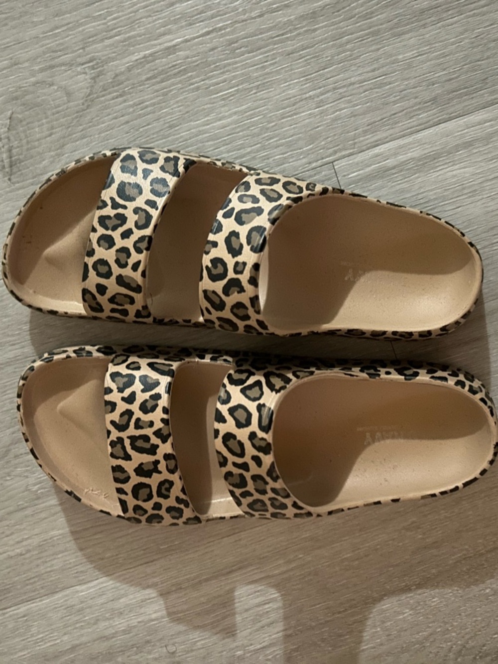Old Navy Leopard Print Double-Strap Slides in Tan and Black